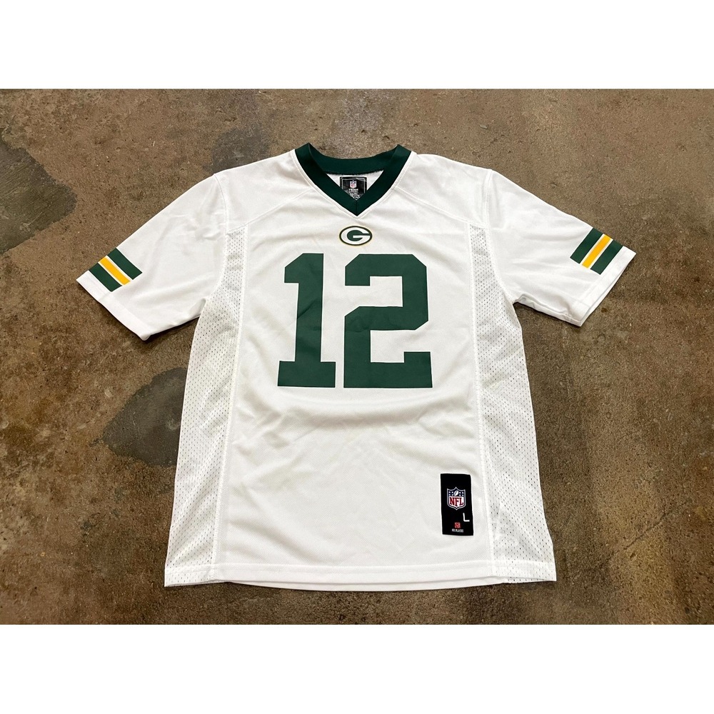 Green Bay Packers Jersey Youth L White Aaron Rodgers NFL Team Apparel Football